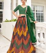 Green Printed Embroidered Silk Semi-Stitched Lehenga Choli with Dupatta
