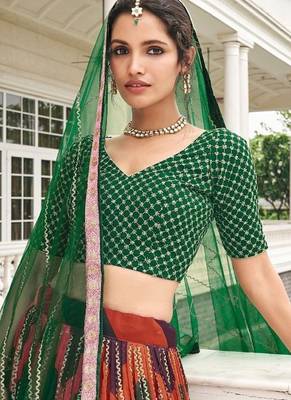 Green Printed Embroidered Silk Semi-Stitched Lehenga Choli with Dupatta 2
