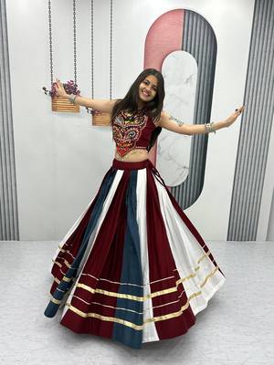 Multicolor Pur Rayon Cotton Navratri Lehenga Choli with 6 Meter Flair and Real Mirror Work 3
