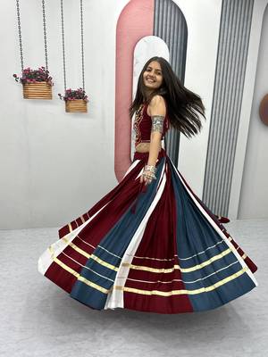 Multicolor Pur Rayon Cotton Navratri Lehenga Choli with 6 Meter Flair and Real Mirror Work 4