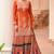 Orange embroidered printed chinon silk free size stitched readymade straight palazzo suit set with palazzo