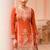 Orange embroidered printed chinon silk free size stitched readymade straight palazzo suit set with palazzo
