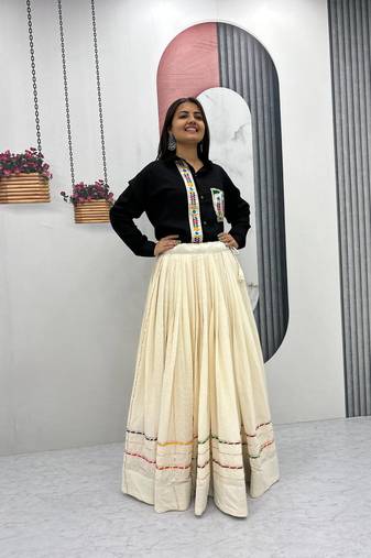 black solid cotton flared lehenga with shirt full stitched