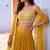 Yellow handwork embroidered chiffon readymade jacket style free size stitched lehenga set with pleated lehenga