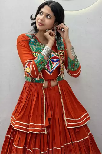 Elegant Orange Navratri Special Lehenga Choli