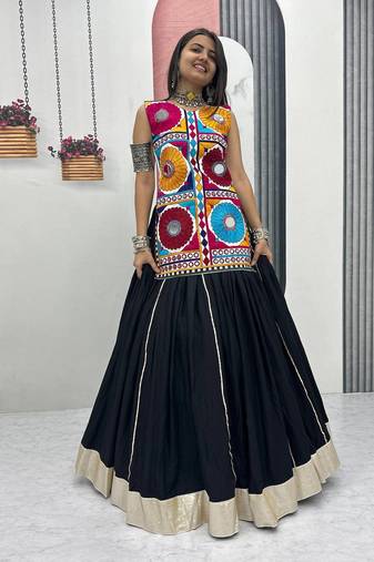 black cotton hand work women's kediyu lehenga choli