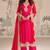 Red embroidered georgette free size stitched readymade straight palazzo suit set with palazzo