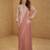Dusty peach embroidered free size stitched chinon readymade jacket style saree with blouse