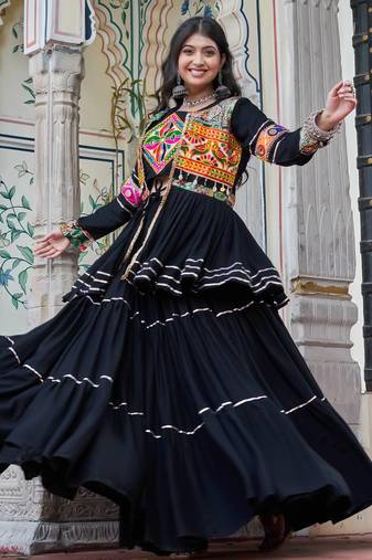 black  pure cotton gamthi work lehenga choli