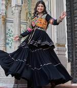 Black Pure Cotton Mirror Gamthi Work Lehenga Choli