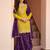 Mustard sequince embroidered chinon free size stitched readymade sharara suit set with dupatta