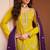 Mustard sequince embroidered chinon free size stitched readymade sharara suit set with dupatta