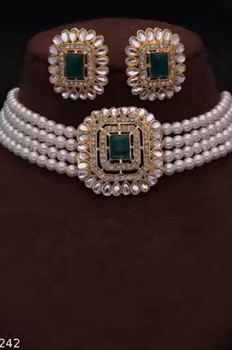 Indian bollywood gold plated kundan choker bridal necklace earrings jewelry set
