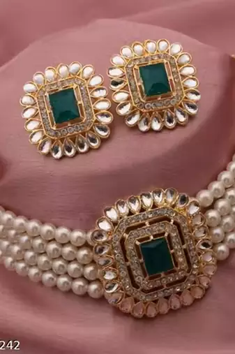 Indian bollywood gold plated kundan choker bridal necklace earrings jewelry set