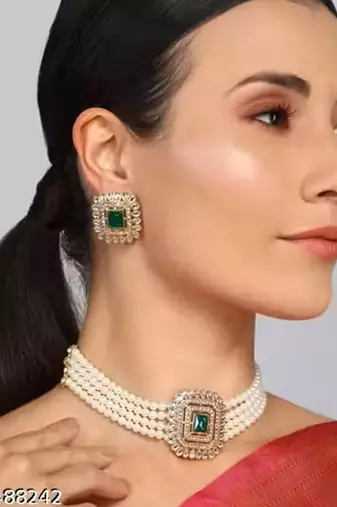 Indian bollywood gold plated kundan choker bridal necklace earrings jewelry set