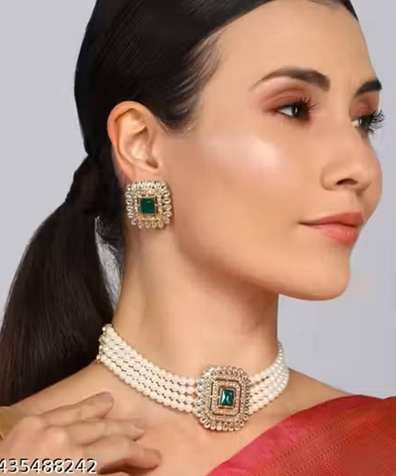 Indian bollywood gold plated kundan choker bridal necklace earrings jewelry set