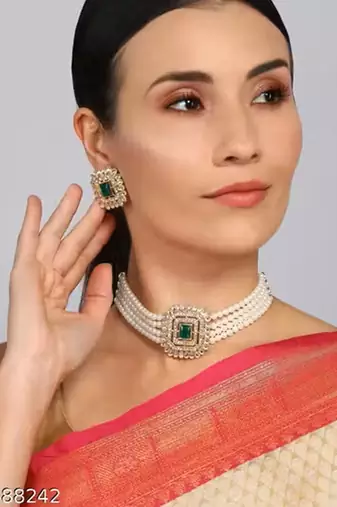 Indian bollywood gold plated kundan choker bridal necklace earrings jewelry set