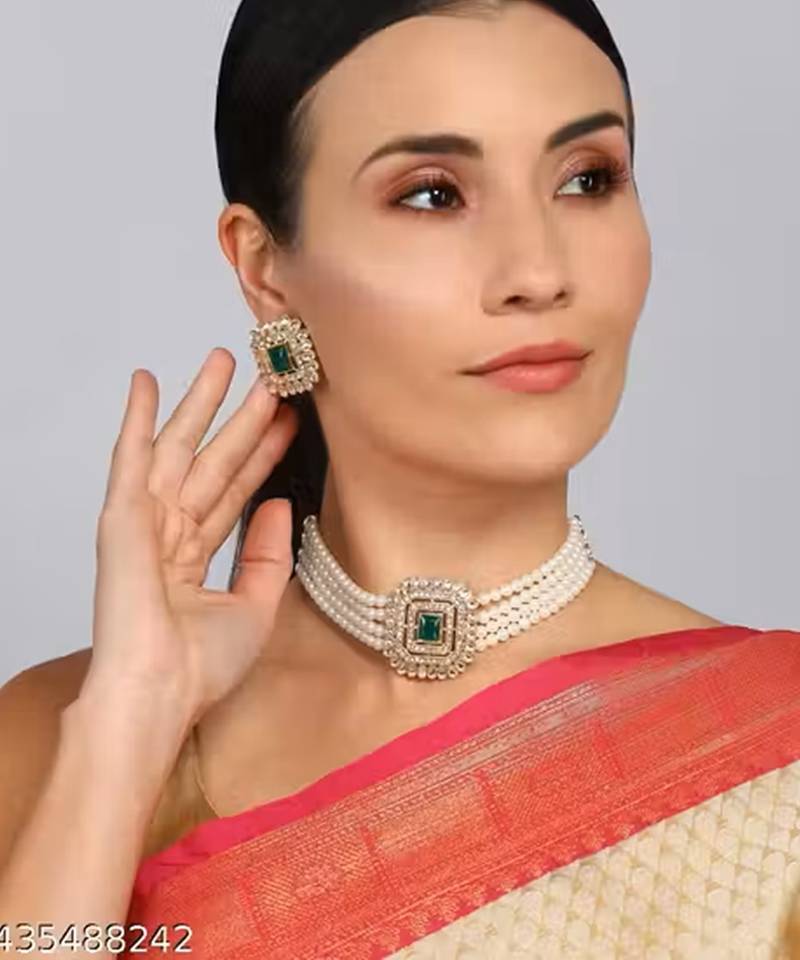 Indian bollywood gold plated kundan choker bridal necklace earrings jewelry set