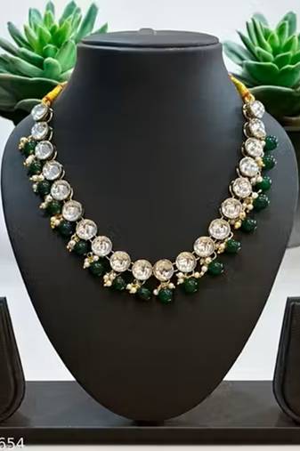 Indian bollywood gold plated kundan choker bridal necklace earrings jewelry set