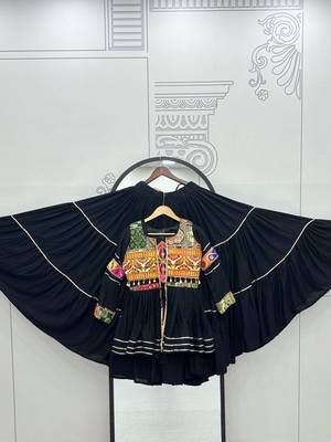 Black Pure Cotton Mirror Gamthi Work Lehenga Choli 5