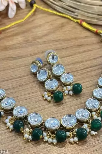 Indian bollywood gold plated kundan choker bridal necklace earrings jewelry set