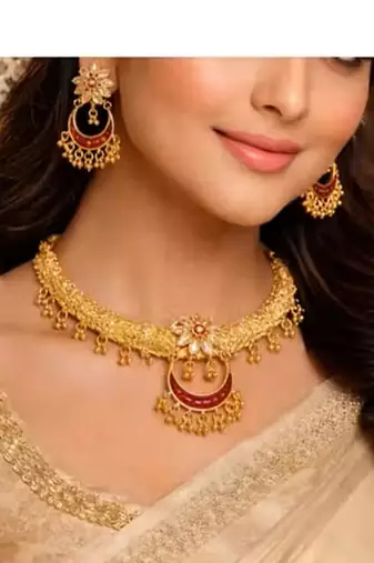 Indian bollywood gold plated kundan choker bridal necklace earrings jewelry set