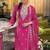 Pink embroidered chinon free size stitched readymade yoke design straight suit set with pant