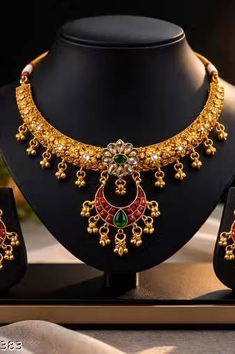 Indian bollywood gold plated kundan choker bridal necklace earrings jewelry set