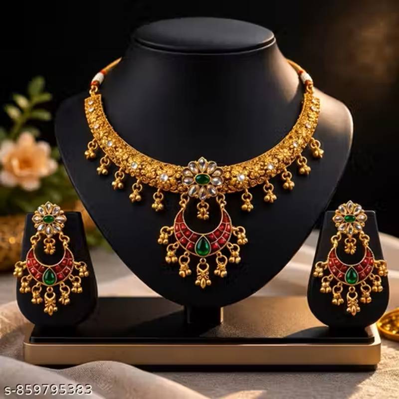 Indian bollywood gold plated kundan choker bridal necklace earrings jewelry set