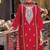 Red embroidered chinon free size stitched readymade yoke design straight suit set with pant
