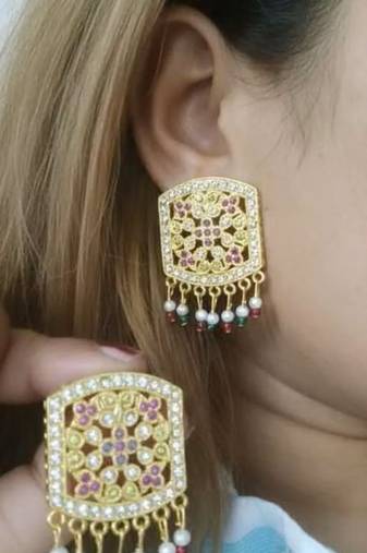 Indian bollywood gold plated kundan choker bridal necklace earrings jewelry set