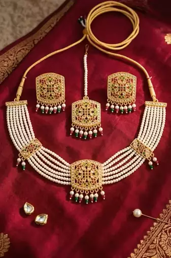 Indian bollywood gold plated kundan choker bridal necklace earrings jewelry set