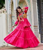 Pink Pure Cotton Mirror Gamthi Work Lehenga Choli