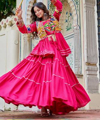 Pink Pure Cotton Mirror Gamthi Work Lehenga Choli 4