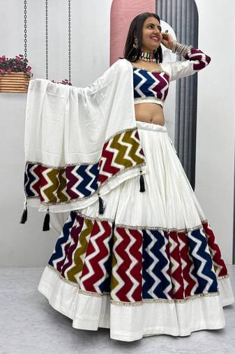Designer White Navratri Lehenga Choli with Dupatta