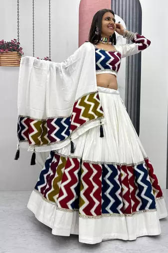 Designer White Navratri Lehenga Choli with Dupatta