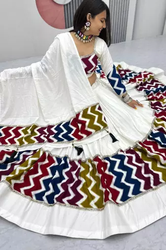 Designer White Navratri Lehenga Choli with Dupatta
