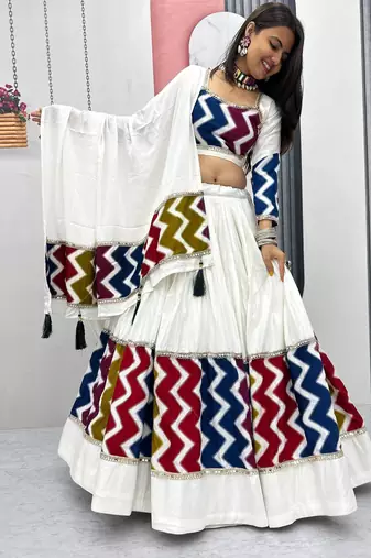 Designer White Navratri Lehenga Choli with Dupatta