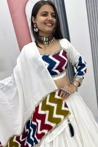 Designer White Navratri Lehenga Choli with Dupatta