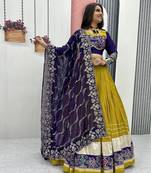 Musterd Color Navratri Special Cotton Chaniya Choli Set with Heavy Embroidery & Sequence Work
