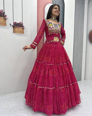 Pink Bandhni Printed Lehenga Choli Coord Set Red Color 3