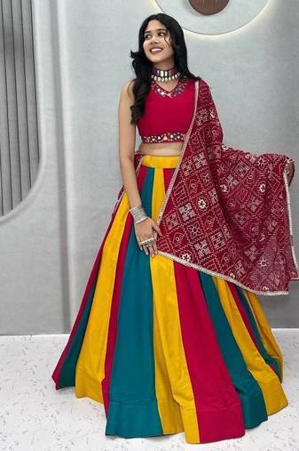 multi color cotton navaratri special cotton lehenga choli