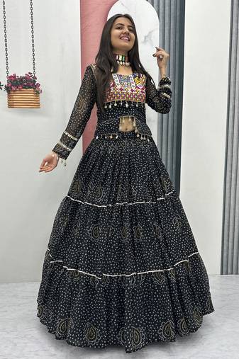 Black Bandhni Printed Lehenga Choli Coord Set Red Color