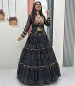 Black Bandhni Printed Lehenga Choli Coord Set Red Color