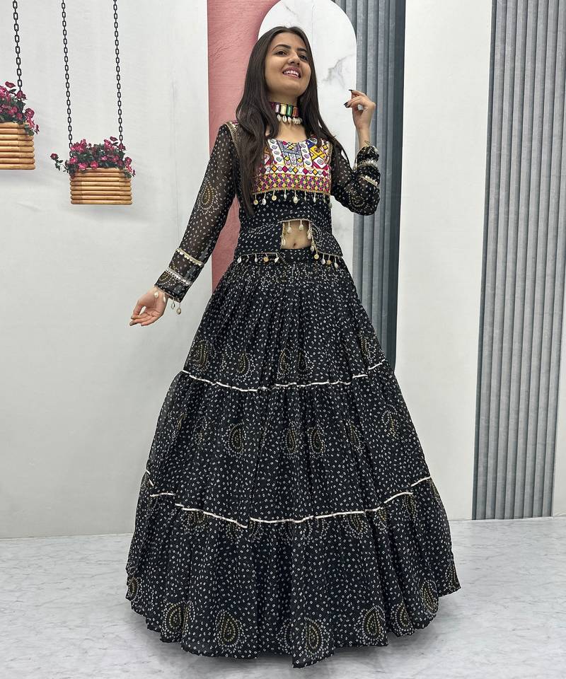 Black Bandhni Printed Lehenga Choli Coord Set Red Color