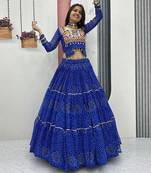 Blue Bandhni Printed Lehenga Choli Coord Set Red Color