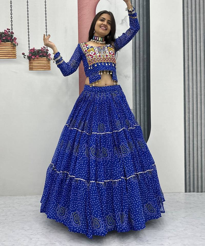 Blue Bandhni Printed Lehenga Choli Coord Set Red Color