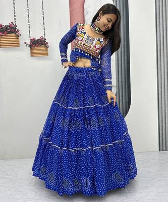 Blue Bandhni Printed Lehenga Choli Coord Set Red Color 3