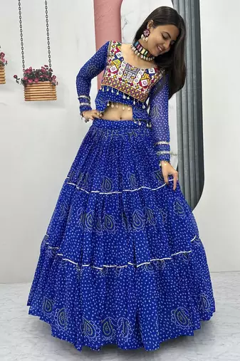 Blue Bandhni Printed Lehenga Choli Coord Set Red Color