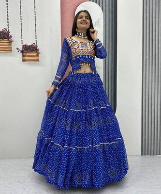Blue Bandhni Printed Lehenga Choli Coord Set Red Color 4